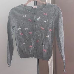 H&M Girl's Button Up Grey Sweater with Sequined Bow Designs